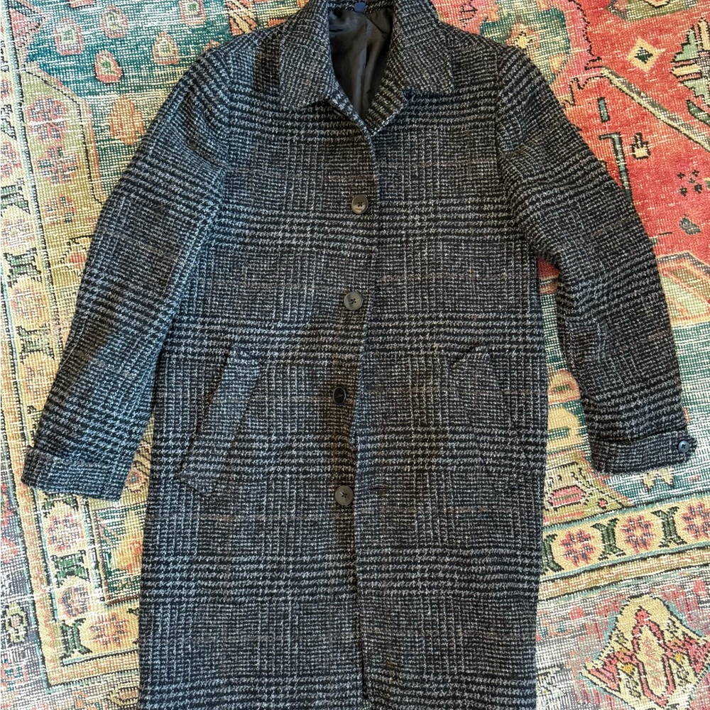 Jcrew Thompson classic wool Glenn plaid Black and Gray Overcoat